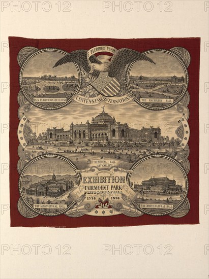 Handkerchief, c. 1876, Manufactured by A. & C. Cramer (German, active about 1876), Germany, Düsseldorf, Düsseldorf, Cotton, plain weave, roller and engraved roller printed, 67.3 × 66.7 cm (26 1/2 × 26 1/4 in.)