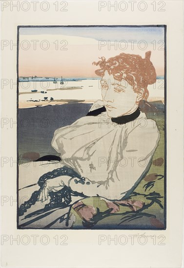 The Convalescent, Madame Lepère, 1892, Louis Auguste Lepère, French, 1849-1918, France, Woodcut from four blocks in water-based colors on cream laid paper, 408 × 299 mm (image), 536 × 364 mm (sheet)