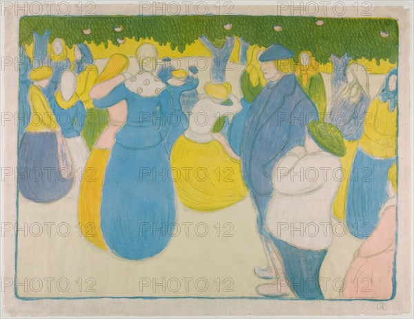 Festival in Bretagne, 1895–96, József Rippl-Rónai, Hungarian, 1861-1927, Hungary, Color lithograph on ivory Japanese paper, 396 x 529 mm (image), 433 x 564 mm (sheet)