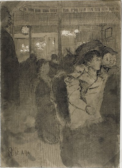 The Old Bedford (recto), The Gallery of the Old Bedford (verso), c. 1894, Walter Richard Sickert, English, 1860-1942, England, Pen and black ink with brush and gray wash (recto and verso) on board, 260 × 187 mm