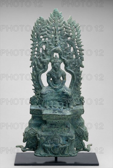 Altarpiece with Seated Buddha, Angkor period, late 12th/early 13th century, Cambodia or northeastern Thailand, Cambodia, Bronze, 27.1 × 14.3 × 4.3 cm (10 5/8 × 5 5/8 × 1 3/4 in.)