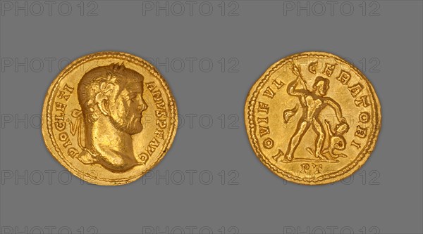 Aureus (Coin) Portraying Emperor Diocletian, 294/305, issued by Diocletian, Roman, minted in Trier, Germany, Trier, Gold, Diam. 1.8 cm, 5.27 g