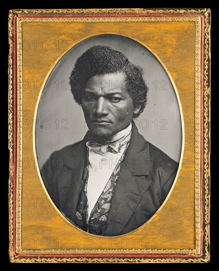 Frederick Douglass, 1847/52, Samuel J. Miller, American, 1822–1888, United States, Daguerreotype, 14 × 10.6 cm (5 1/2 × 4 1/8 in., plate), 12.1 × 8.8 cm (4 3/4 × 3 1/2 in., mat opening), 15.2 × 12 × 1.4 cm (6 × 4 3/4 × 1/2 in., plate in closed case), 15.2 × 24 × 2 cm (6 × 9 1/2 × 3/4 in., plate in open case)