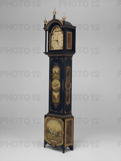 Tall Case Clock, 1820/84, Painted by Uriah Dyer, American, 1849–1927, Works by Silas Hoadley (clockmaker), American, 1786–1870, Maine, Painted pine, gilded copper alloy, iron, H.: 195.6 cm (77 in.)