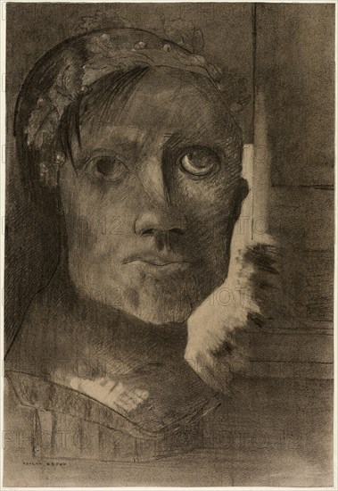False Glory, c. 1885, Odilon Redon, French, 1840-1916, France, Various charcoals, with incising, stumping, wiping, erasing, and subtractive brushwork, on pale-pink wove paper altered to a pale, golden tone, 499 × 331 mm