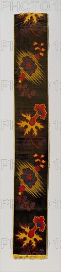 Ribbon, 19th century, France, Provence-Alpes-Côte-d’Azur Région, France, Silk, plain weave with supplementary four-color pile warps forming cut solid velvet, 53.8 × 7.6 cm (21 1/8 × 3 in.)
