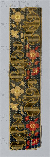 Ribbon, 19th century, France, Silk, plain weave with supplementary patterning warp and supplementary three-color pile warps forming cut solid velvet, 34 × 7.8 cm (13 3/8 × 3 in.)