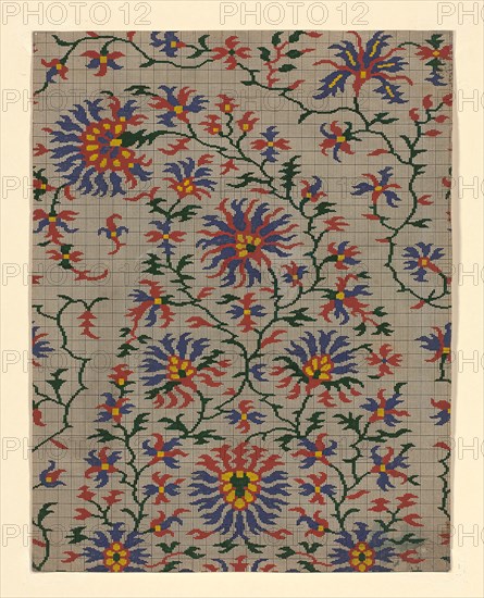 Mise-en-carte (Point-paper), 1760/90, France, Ink and gouache on hand drawn graph paper, 42 × 32.75 cm (16 1/2 × 12 7/8 in.)