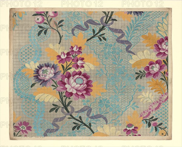 Mise-en-carte (Point-paper), 1760/90, Designed by Germain Frères, France, Lyon, France, Ink and gouache on hand drawn graph paper, 45.1 × 55.6 cm (17 3/4 × 21 7/8 in.)