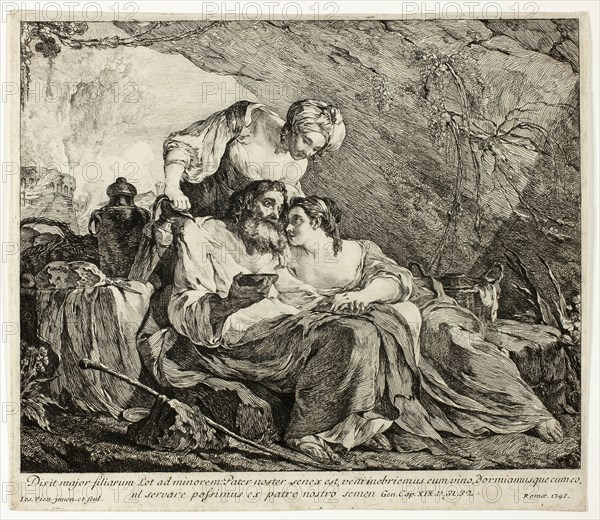 Lot and His Daughters, 1748, Joseph-Marie Vien I, French, 1716-1809, France, Etching on ivory laid paper, 222 × 277 mm (image), 226 × 277 mm (plate), 247 × 285 mm (sheet)