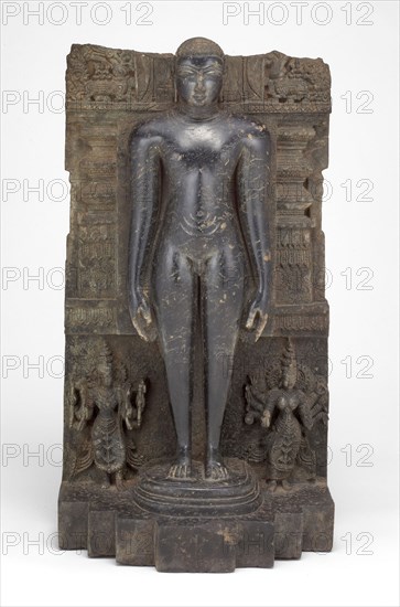 Jaina Tirthankara Chandraprabha Standing in Meditation (Kayotsarga), 12th century, India, Karnataka, Karnataka, Schist, 68.9 x 36.7 x 22.6 cm (27 1/8 x 14 1/2 x 8 7/8 in.)