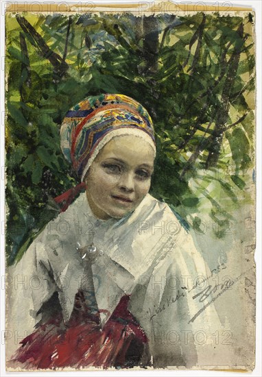 Portrait of a Girl, 1883, Anders Zorn, Swedish, 1860-1920, Sweden, Watercolor and graphite on ivory wove paper, 254 x 177 mm