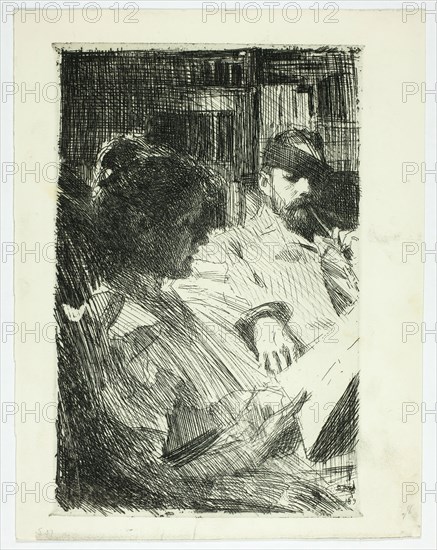 Reading (Mr. and Mrs. Ch. Deering), 1893, Anders Zorn, Swedish, 1860-1920, Sweden, Etching in black on ivory wove paper, 240 x 160 mm (image/plate), 268 x 209 mm (sheet)