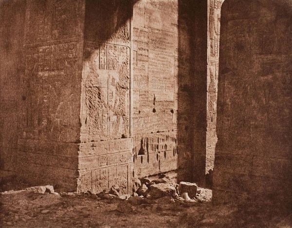 First Pylon, French Inscription Carved on the Eastern Embrasure at Point H, Island of Fila (Philae), 1851/52, Félix Teynard, French, 1817–1892, France, Salted paper print, 23.9 × 30.7 cm (image), 38 × 50 (paper)
