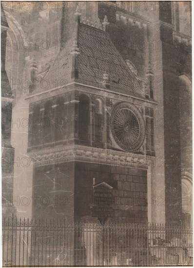 Untitled (Chartres Cathedral, Pavillon de l’horloge), 1851/52, Henri Le Secq, French, 1818–1882, France, Waxed paper negative, 34.5 × 24.8 cm (image, appro×.), 55.9 × 45.8 cm (double window matte)