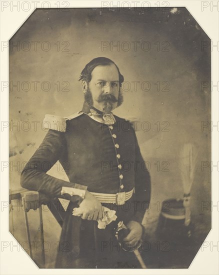 Portrait of a French Military Officer, c. 1855, French, mid-19th century, France, Salted paper print, 28 × 21.8 cm (image, sight), 45.7 × 35.6 cm (mount)