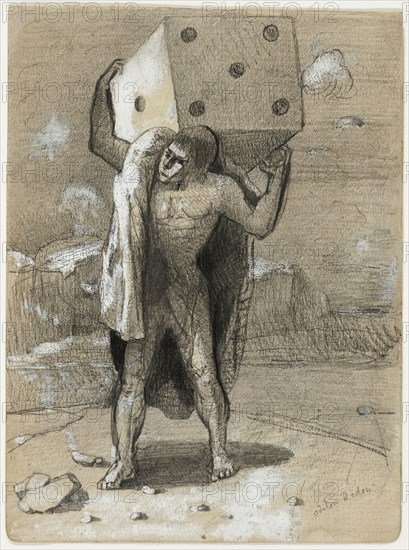 The Die, also called the Weight of Passions, 1878/82, Odilon Redon, French, 1840-1916, France, Graphite with pen and black ink, heightened with white lead (discolored) on cream wove paper, 171 × 127 mm