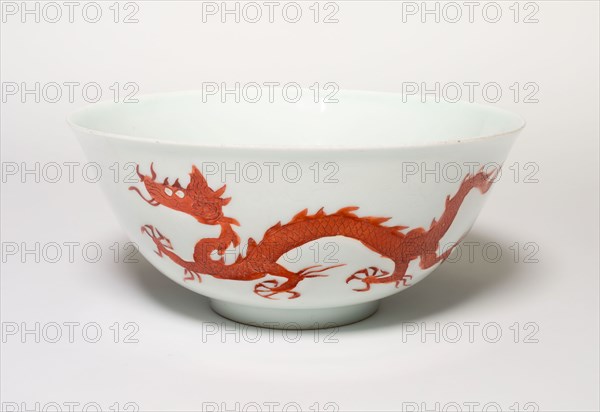 Bowl with Dragons, Ming dynasty (1368–1644), Hongzhi period (1488–1505), China, Porcelain with red enamel (turquoise later added to interior), H. 8.3 cm (3 1/4 in.), diam. 18.2 cm (7 3/16 in.)