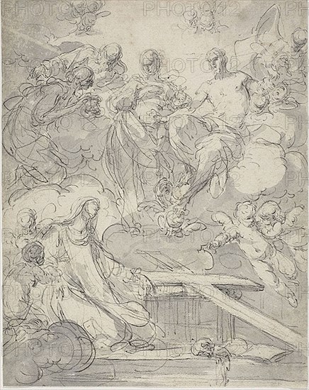 Stigmatization of Santa Maria Maddalena de’ Pazzi, 1750/1760, Giovanni Domenico Ferretti, Italian, 1692-1766, Italy, Pen and gray ink, and gray wash with black chalk, on white laid paper, 273 x 214 mm