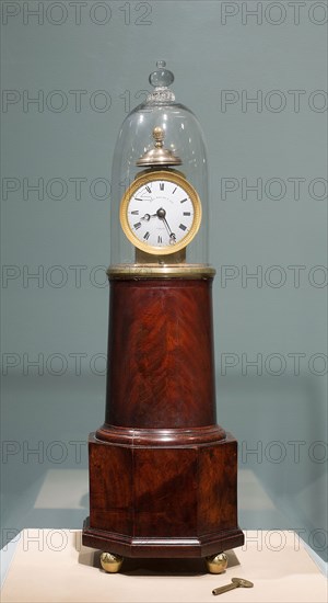 Lighthouse Clock, 1825/30, Simon Willard and Sons, American, 1753–1848, Roxbury, Massachusetts, Roxbury, White pine, mahogany veneer, enamel, brass, and gilt and silver mounts, 74.9 × 26 cm (29 1/2 × 10 1/4 in.)