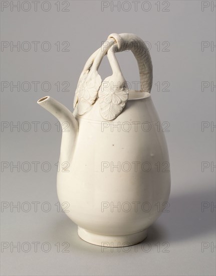 Melon-Shaped Ewer with Triple-Strand Handle, Liao dynasty (907–1124), 11th century, China, Glazed porcelain with underglaze mold-impressed decoration, H. 15.7 cm (6 3/16 in.), diam. 11.1 cm (4 3/8 in.)