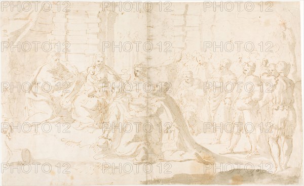 The Adoration of the Magi, n.d., Giulio Benso, Italian, 1601-1668, Italy, Pen and black ink, with brush and gray wash, on ivory laid paper, 514 x 736 mm