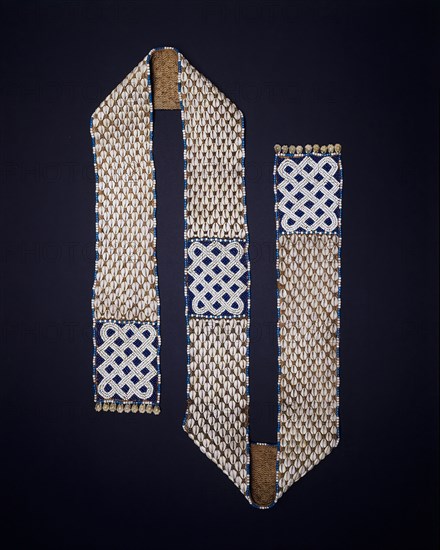 Belt (Yeemy Mambolmashet), 19th century, Kuba, Kasai region, Democratic Republic of the Congo, Central Africa, Democratic Republic of the Congo, Jute, raffia, cowrie shells, and beads, 223.5 × 13.3 × 1.3 cm (88 1/4 × 5 1/4 × 1/2 in.)