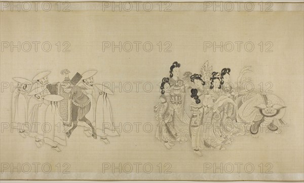 Barbarian Envoys Presenting Tribute, Qing dynasty (1644–1911), c. 1850/1900, Chinese, spurious signature of Su Liupeng, China, Handscroll, ink on silk, 34.9 × 355 cm