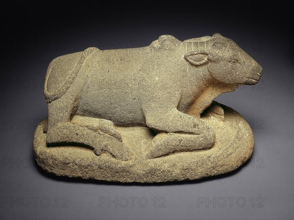 Bull, Possibly God Shiva’s Mount, Nandi, 9th century, Indonesia, Central Java, Central Java, Andesite, 32.2 × 61.5 × 34.9 cm (12 11/16 × 24 1/4 × 13 3/4 in.)