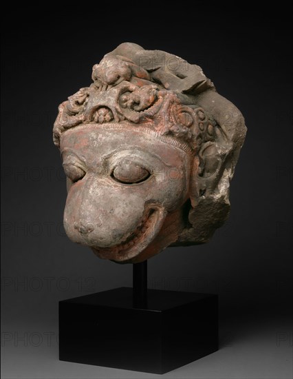 Hanuman, the Monkey God, 9th century, India, Madhya Pradesh, Madhya Pradesh, Red sandstone with vermilion pigment, 37.8 x 33.9 x 28.0 cm (14 7/8 x 13 3/8 x 11 1/16 in.)