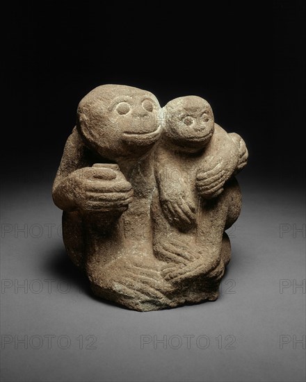 Simian Mother and Child, 13th century, Indonesia, Java, Java, Andesite, 25.1 x 23.8 x 22.9 cm (9 7/8 x 9 3/8 x 9 in.)