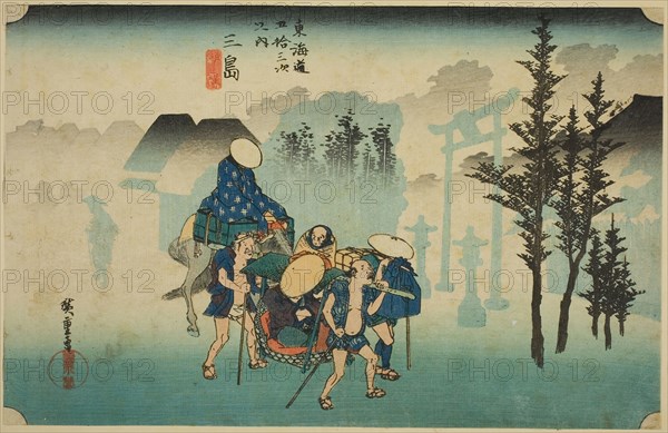 Mishima: Morning Mist (Mishima, asagiri), from the series Fifty-three Stations of the Tokaido Road (Tokaido gojusan tsugi no uchi), also known as the Hoeido Tokaido, c. 1833/34, Utagawa Hiroshige ?? ??, Japanese, 1797-1858, Japan, Color woodblock print, oban