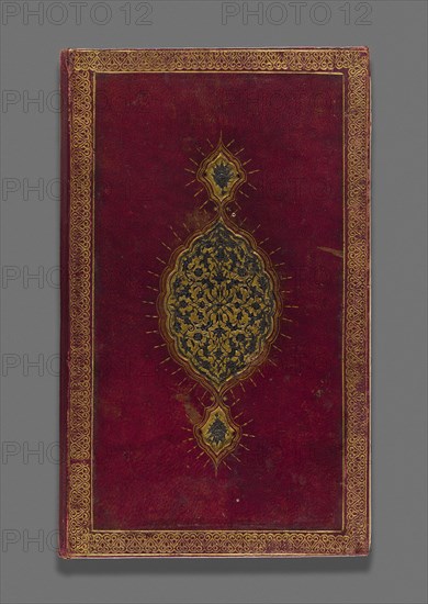 Divan of Hafiz, Safavid dynasty (1501–1722), 16th century, dated c. 1540–1550, Iran, Iran, Cover: bound in leather, tooled, applied gold and black pigment, interior: ink, gold and opaque watercolor on paper, 21.4 x 13 x 2.3 cm (8 7/16 x 5 1/8 x 1 in.)