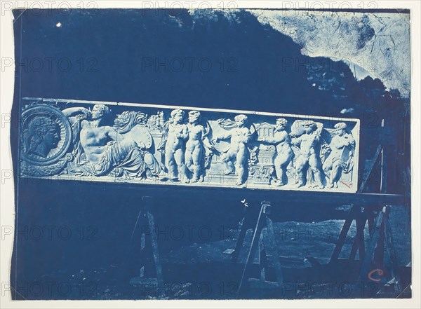 Sculptural Frieze by Cavelier, Minerva Surrounded by the Muses of the Arts, c. 1868, Adolphe Terris, French, 1820–1900, France, Cyanotype, 27.5 × 37.5 cm (image), 27.5 × 38.1 (paper)