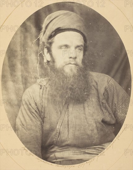 William Holman Hunt, 1864, Julia Margaret Cameron, English, 1815–1879, England, Albumen print, 24 × 19.1 cm (image/paper, oval), 44.3 × 35.5 cm (mount)