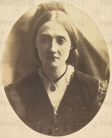 Mrs. Herbert Fisher, 1864, Julia Margaret Cameron, English, 1815–1879, England, Albumen print, 25 × 20.2 cm (image/paper, oval), 44.2 × 35.5 cm (mount)