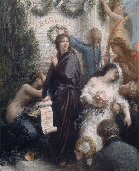 The Anniversary (Homage to Hector Berlioz), 1877, Henri Fantin-Latour, French, 1836-1904, France, Pastel, with opaque watercolor and scraping, over a lithograph in black ink on wove paper, 625 × 514 mm
