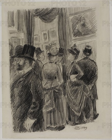 In the Gallery, 1889, Lucien Pissarro, French, 1863-1944, France, Black Conté crayon on ivory laid paper, 227 × 181 mm