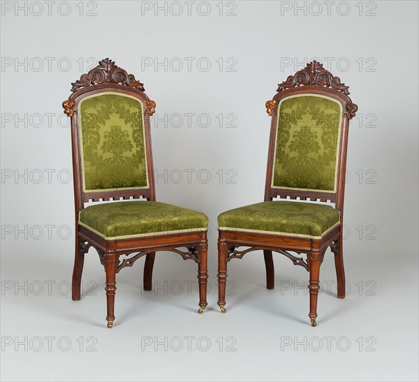 Pair of Side Chairs, c. 1849, Alexander Jackson Davis, American, 1803–1892, Made by William Burns and Peter Trainque, American, active 1842–56, New York, United States, Rosewood, 107.6 × 48.3 × 50.6 cm (42 3/8 × 18 1/4 × 19 3/4 in.)