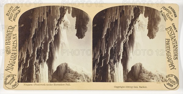 Niagara, Frostwork Under Horseshoe Fall, 1887/90, George Barker, American, born Canada, 1844–1894, United States, Albumen print, stereo, 7.8 x 7.5 cm (each image), 8.9 x 17.8 cm (card)