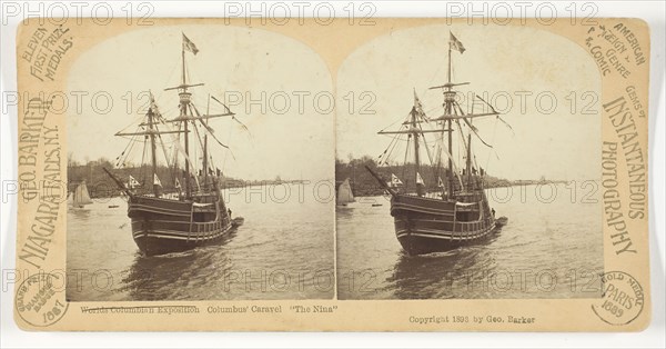World’s Columbian Exposition, Columbus’ Caravel, The Nina, 1887/93, George Barker, American, born Canada, 1844–1894, United States, Albumen silver print, stereo, 7.7 x 7.5 cm (each image), 8.9 x 17.8 cm (card)