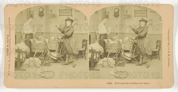 Don’t get the clothes too blue!, 1897, B. W. Kilburn, American, 1827–1909, United States, Albumen silver print, stereo, 7.8 x 7.7 cm (each image), 8.8 x 17.7 cm (card)
