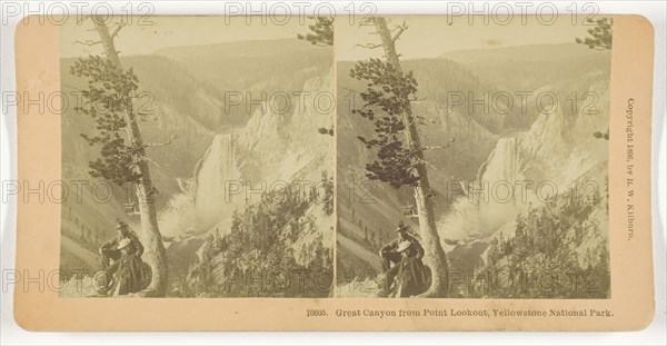 Great Canyon from Point Lookout, Yellowstone National Park, 1896, B. W. Kilburn, American, 1827–1909, United States, Albumen silver print, stereo, 7.9 x 7.6 cm (each image), 8.7 x 17.8 cm (card)