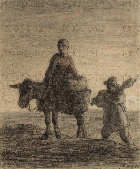 The Departure for Work, 1857, Jean François Millet, French, 1814-1875, France, Pastel and charcoal on cream laid paper, 340 × 283 mm
