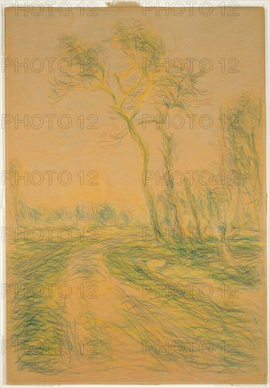 Landscape with Trees, 1880/85, Alfred Sisley, French, 1839-1899, France, Pastel and colored pencils on tan laminated card, 545 × 378 mm