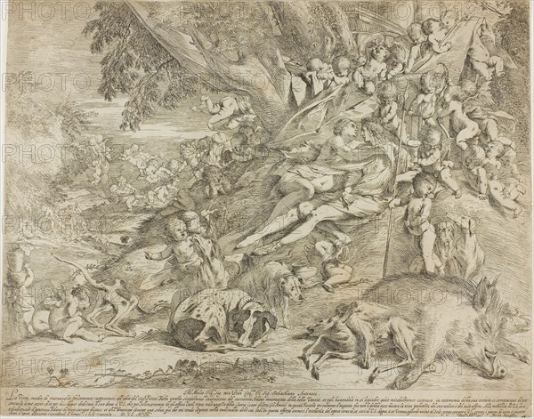 Venus and Adonis, 1631–37, Pietro Testa, Italian, 1611/12-1650, Italy, Etching on cream laid paper, laid down on cream laid paper, 363 x 462 mm