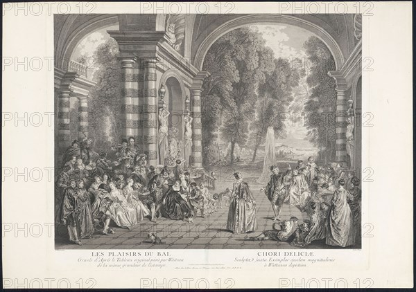 The Pleasures of the Ball, 1730, Jean-Baptiste Gérard Scotin (French, 1698-1745), after Jean Antoine Watteau (French, 1684-1721), France, Etching and engraving on paper, 555 × 680 mm