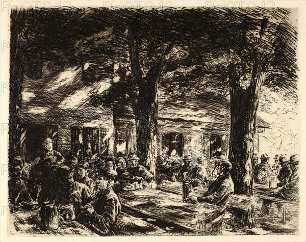 Beer Garden in Rosenheim, 1895, Max Liebermann (German, 1847-1935), later published by Pan (German and French, 1895-1900), Germany, Etching on cream laid paper, 178 x 226 mm (image/plate), 283 x 376 mm (sheet)