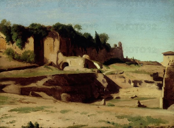The Imperial Palace on the Palatine, Rome, 1834, Paul-Jean Flandrin, French, 1811-1902, France, Oil on card, 8 5/8 × 11 5/8 in. (21.9 × 29.5 cm)