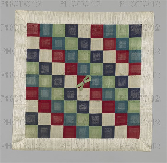 Wrapping Cloth (pojagi), Choson dynasty (1392–1910), 19th century, Korea, Korea, Silk, eighty-one pieced squares, outer edge, and backing, ribbons of plain gauze weave self-patterned by areas of plain weave, squares joined with silk in overcast stitches, edging joined with silk in back stitches, ribbon embellished with silk, plain weave tapes, 66.7 x 67 cm (26 3/8 x 26 3/8 in.)